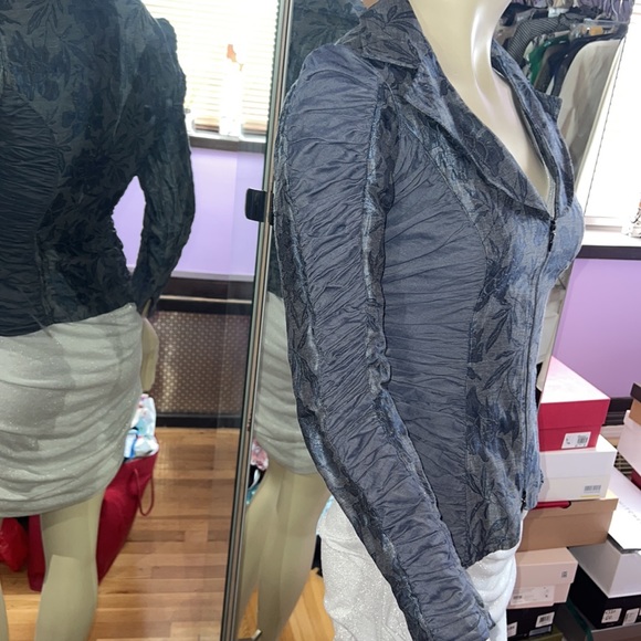 Anne Fontaine jacquard fitted rushed zipper suit jacket FR36 US 4-6 - Picture 5 of 12